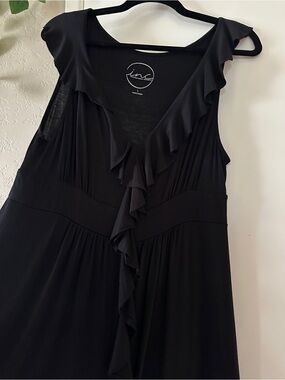 INC Intl. Concepts MIDI Dress- Large- Black Ruffle V-Neck Sleeveless
